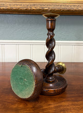 Load image into Gallery viewer, Antique English Barley Twist Candlesticks Candle Holders Oak PAIR 10.5&quot; Tall