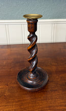 Load image into Gallery viewer, Antique English Barley Twist Candlesticks Candle Holders Oak PAIR 10.5&quot; Tall