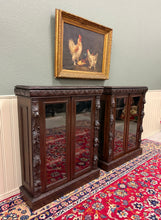 Load image into Gallery viewer, Antique French Pair of Renaissance Carved Bookcases Display Cabinets Oak c.1900