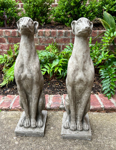 Vintage English Statues DOGS PAIR Garden Figures Cast Stone Yard Decor 22" Tall