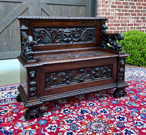 Antique Italian Bench Settee Entry Hall Bench Renaissance Revival Walnut 19th C