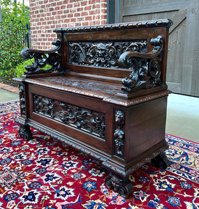 Antique Italian Bench Settee Entry Hall Bench Renaissance Revival Walnut 19th C