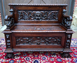 Antique Italian Bench Settee Entry Hall Bench Renaissance Revival Walnut 19th C