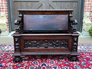 Antique Italian Bench Settee Entry Hall Bench Renaissance Revival Walnut 19th C