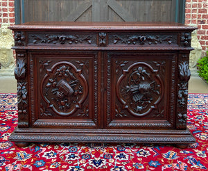 Antique French Server Sideboard Buffet Hunt Harvest Cabinet Black Forest Oak 19C