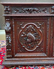 Load image into Gallery viewer, Antique French Server Sideboard Buffet Hunt Harvest Cabinet Black Forest Oak 19C