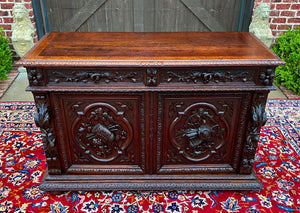 Antique French Server Sideboard Buffet Hunt Harvest Cabinet Black Forest Oak 19C