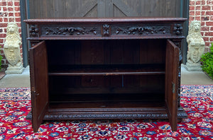 Antique French Server Sideboard Buffet Hunt Harvest Cabinet Black Forest Oak 19C