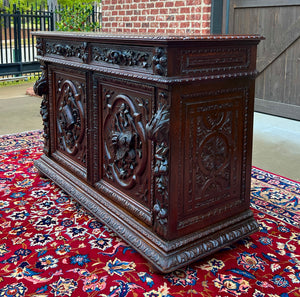 Antique French Server Sideboard Buffet Hunt Harvest Cabinet Black Forest Oak 19C