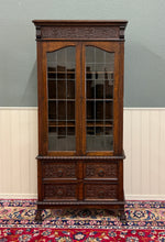 Load image into Gallery viewer, Antique English Jacobean Bookcase Cabinet Double Door Glass Drawers Oak c.1930s