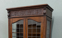 Load image into Gallery viewer, Antique English Jacobean Bookcase Cabinet Double Door Glass Drawers Oak c.1930s