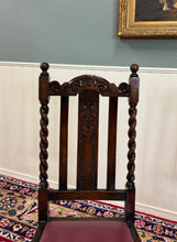 Load image into Gallery viewer, Antique English Dining Chairs (6) Burgundy Leather Barley Twist Oak c. 1930s