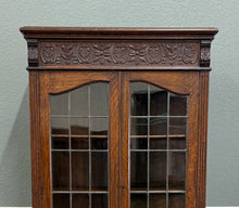 Load image into Gallery viewer, Antique English Jacobean Bookcase Cabinet Double Door Glass Drawers Oak c.1930s
