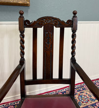 Load image into Gallery viewer, Antique English Dining Chairs (6) Burgundy Leather Barley Twist Oak c. 1930s