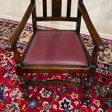 Load image into Gallery viewer, Antique English Dining Chairs (6) Burgundy Leather Barley Twist Oak c. 1930s