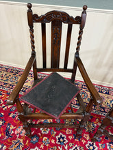 Load image into Gallery viewer, Antique English Dining Chairs (6) Burgundy Leather Barley Twist Oak c. 1930s