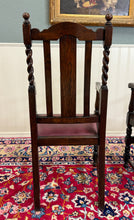 Load image into Gallery viewer, Antique English Dining Chairs (6) Burgundy Leather Barley Twist Oak c. 1930s