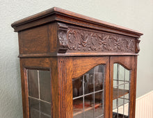 Load image into Gallery viewer, Antique English Jacobean Bookcase Cabinet Double Door Glass Drawers Oak c.1930s