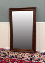Load image into Gallery viewer, Antique French Mirror Over Mantel LARGE Rectangular Oak Carved Beveled c.1930