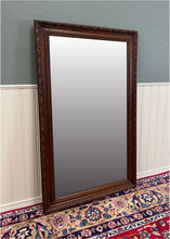 Load image into Gallery viewer, Antique French Mirror Over Mantel LARGE Rectangular Oak Carved Beveled c.1930