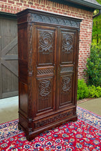 Load image into Gallery viewer, Antique French Armoire Wardrobe Cabinet Linen Storage Gothic Revival Oak c. 1880