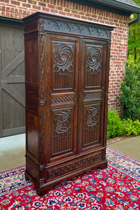 Antique French Armoire Wardrobe Cabinet Linen Storage Gothic Revival Oak c. 1880