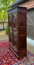 Load image into Gallery viewer, Antique French Armoire Wardrobe Cabinet Linen Storage Gothic Revival Oak c. 1880