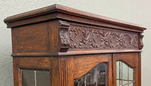 Load image into Gallery viewer, Antique English Jacobean Bookcase Cabinet Double Door Glass Drawers Oak c.1930s