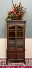 Load image into Gallery viewer, Antique English Jacobean Bookcase Cabinet Double Door Glass Drawers Oak c.1930s