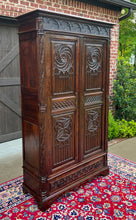 Load image into Gallery viewer, Antique French Armoire Wardrobe Cabinet Linen Storage Gothic Revival Oak c. 1880