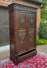 Load image into Gallery viewer, Antique French Armoire Wardrobe Cabinet Linen Storage Gothic Revival Oak c. 1880