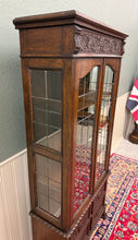 Load image into Gallery viewer, Antique English Jacobean Bookcase Cabinet Double Door Glass Drawers Oak c.1930s