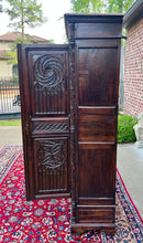 Load image into Gallery viewer, Antique French Armoire Wardrobe Cabinet Linen Storage Gothic Revival Oak c. 1880