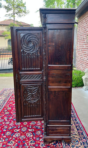 Antique French Armoire Wardrobe Cabinet Linen Storage Gothic Revival Oak c. 1880