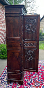 Antique French Armoire Wardrobe Cabinet Linen Storage Gothic Revival Oak c. 1880