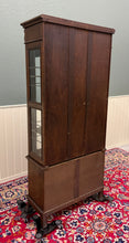 Load image into Gallery viewer, Antique English Jacobean Bookcase Cabinet Double Door Glass Drawers Oak c.1930s