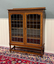 Load image into Gallery viewer, Antique English Bookcase Cabinet Double Door Leaded Wavy Glass Oak c.1930s