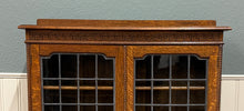 Load image into Gallery viewer, Antique English Bookcase Cabinet Double Door Leaded Wavy Glass Oak c.1930s