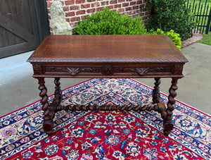 Antique French Desk Table Renaissance Revival Barley Twist Carved Tiger Oak 19C