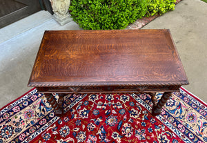 Antique French Desk Table Renaissance Revival Barley Twist Carved Tiger Oak 19C