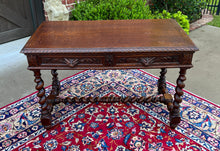 Load image into Gallery viewer, Antique French Desk Table Renaissance Revival Barley Twist Carved Tiger Oak 19C