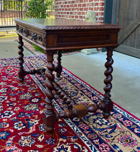 Antique French Desk Table Renaissance Revival Barley Twist Carved Tiger Oak 19C