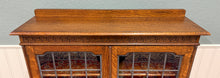 Load image into Gallery viewer, Antique English Bookcase Cabinet Double Door Leaded Wavy Glass Oak c.1930s