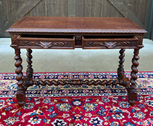 Load image into Gallery viewer, Antique French Desk Table Renaissance Revival Barley Twist Carved Tiger Oak 19C