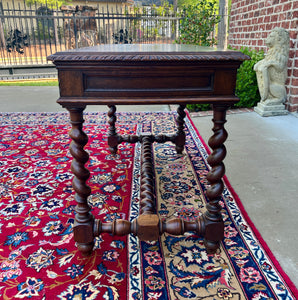 Antique French Desk Table Renaissance Revival Barley Twist Carved Tiger Oak 19C