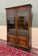 Load image into Gallery viewer, Antique English Jacobean Bookcase Cabinet Double Door Wavy Glass Tiger Oak 1930s