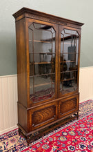 Load image into Gallery viewer, Antique English Jacobean Bookcase Cabinet Double Door Wavy Glass Tiger Oak 1930s