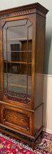 Load image into Gallery viewer, Antique English Jacobean Bookcase Cabinet Double Door Wavy Glass Tiger Oak 1930s