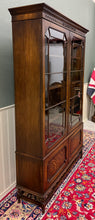 Load image into Gallery viewer, Antique English Jacobean Bookcase Cabinet Double Door Wavy Glass Tiger Oak 1930s