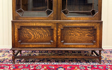 Load image into Gallery viewer, Antique English Jacobean Bookcase Cabinet Double Door Wavy Glass Tiger Oak 1930s